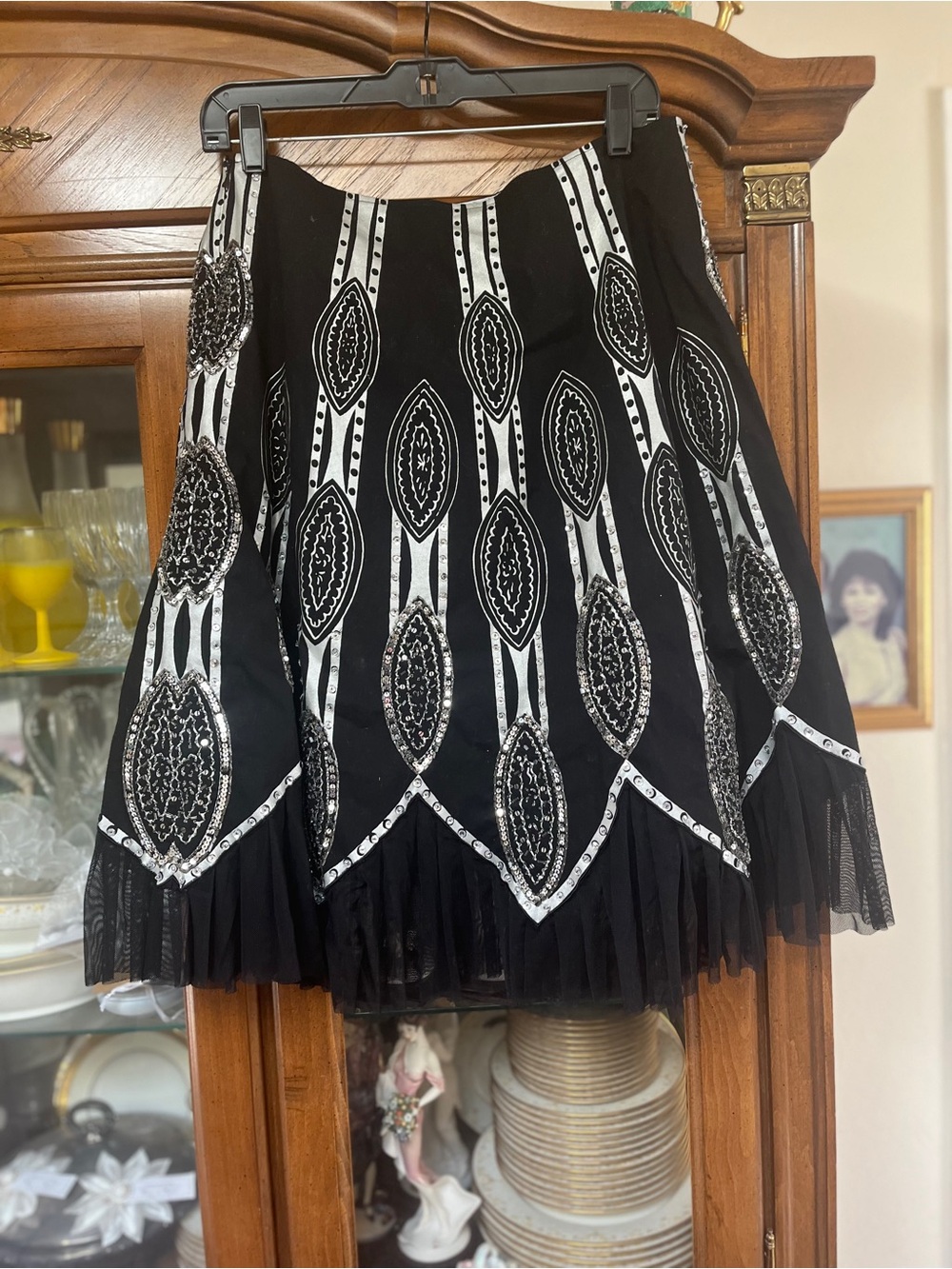 Vanity Black Skater Skirt with Silver Sequin Motifs